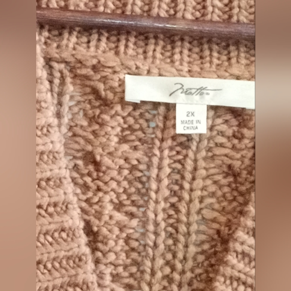 Motto 2x Plus Shawl Collar Cable Knit Vest - Brown Cozy Casual Button Sweater - Picture 3 of 5